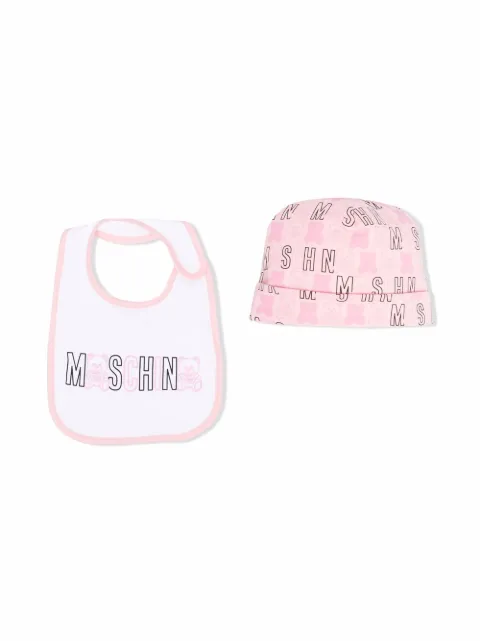 Moschino Kids طقم طاقية قطن بطبعة شعار الماركة