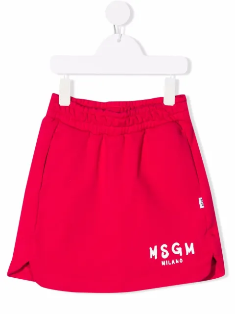 Msgm Kids تنورة ميني بطبعة شعار وملمس ناعم