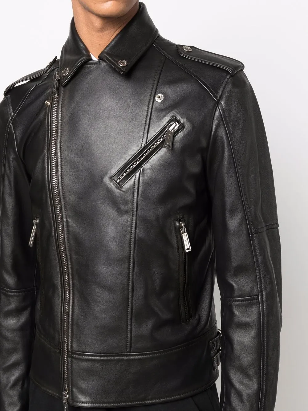 Shop Dsquared2 Leather Biker Jacket In Black