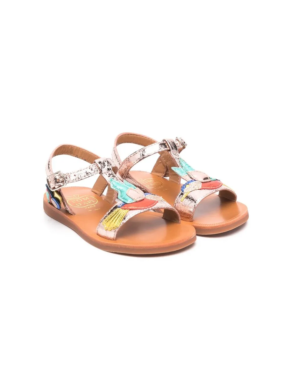 Pom D'api Kids' Metallic-finish Bucked Sandals In Neutrals