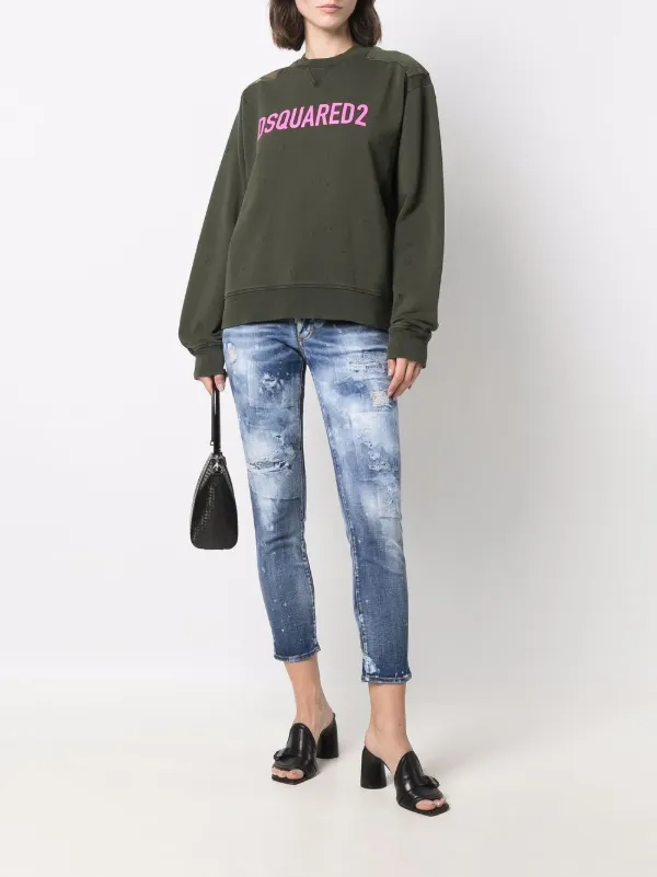 ディースクエアードクロップドジーンズ Dsquared2 ディースクエアード ダメージ クロップドジーンズ