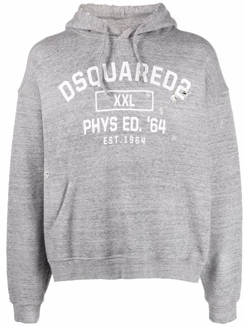 DSQUARED2 distressed logo-print hoodie Men