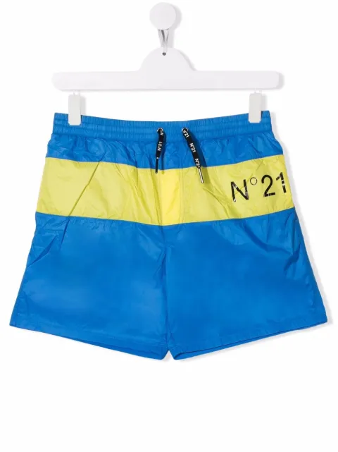 Nº21 Kids شورت سباحة بشعار الماركة ومزين بخط