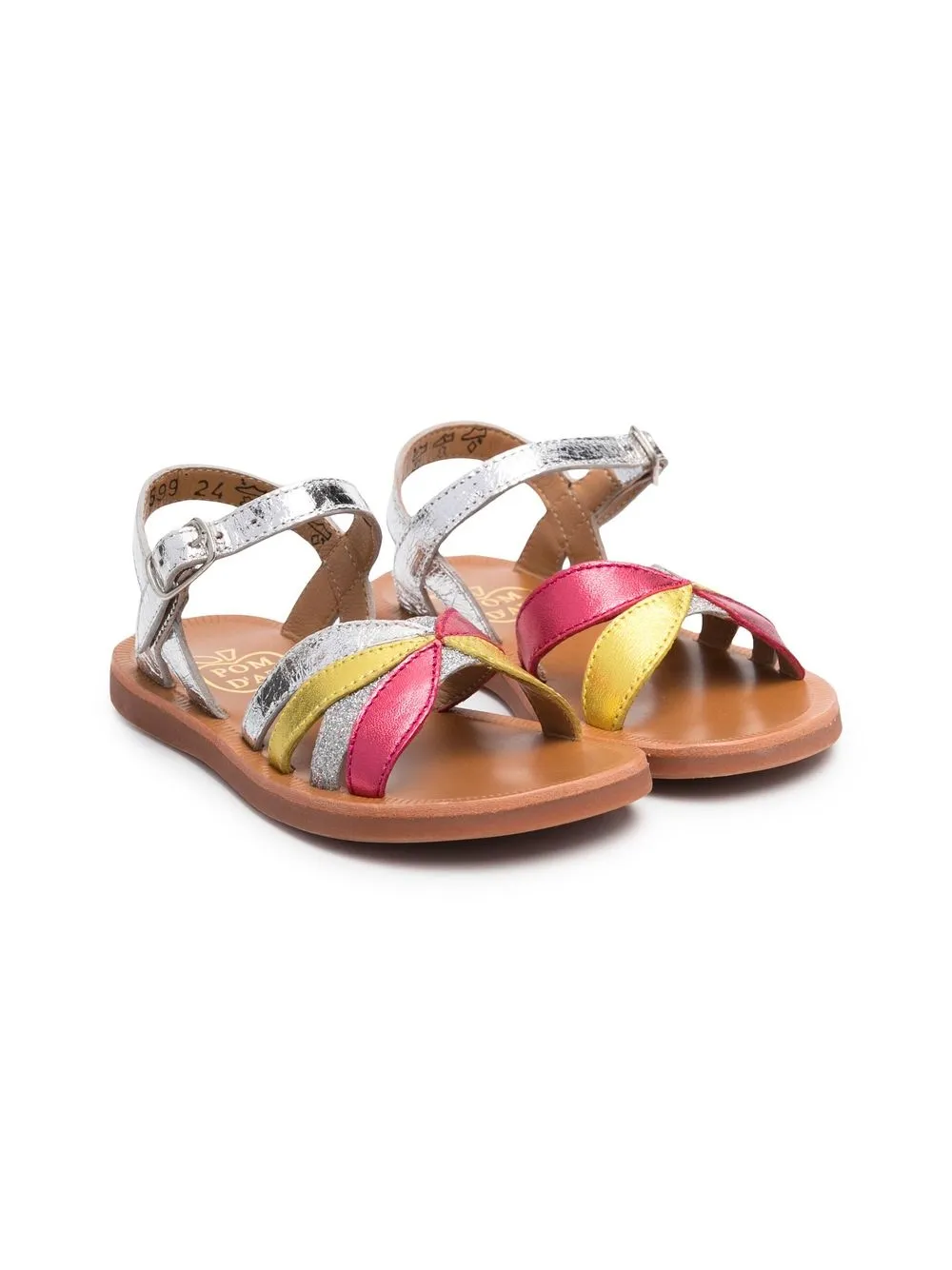 Pom D'api Kids' Metallic-effect Open Toe Sandals In Grey