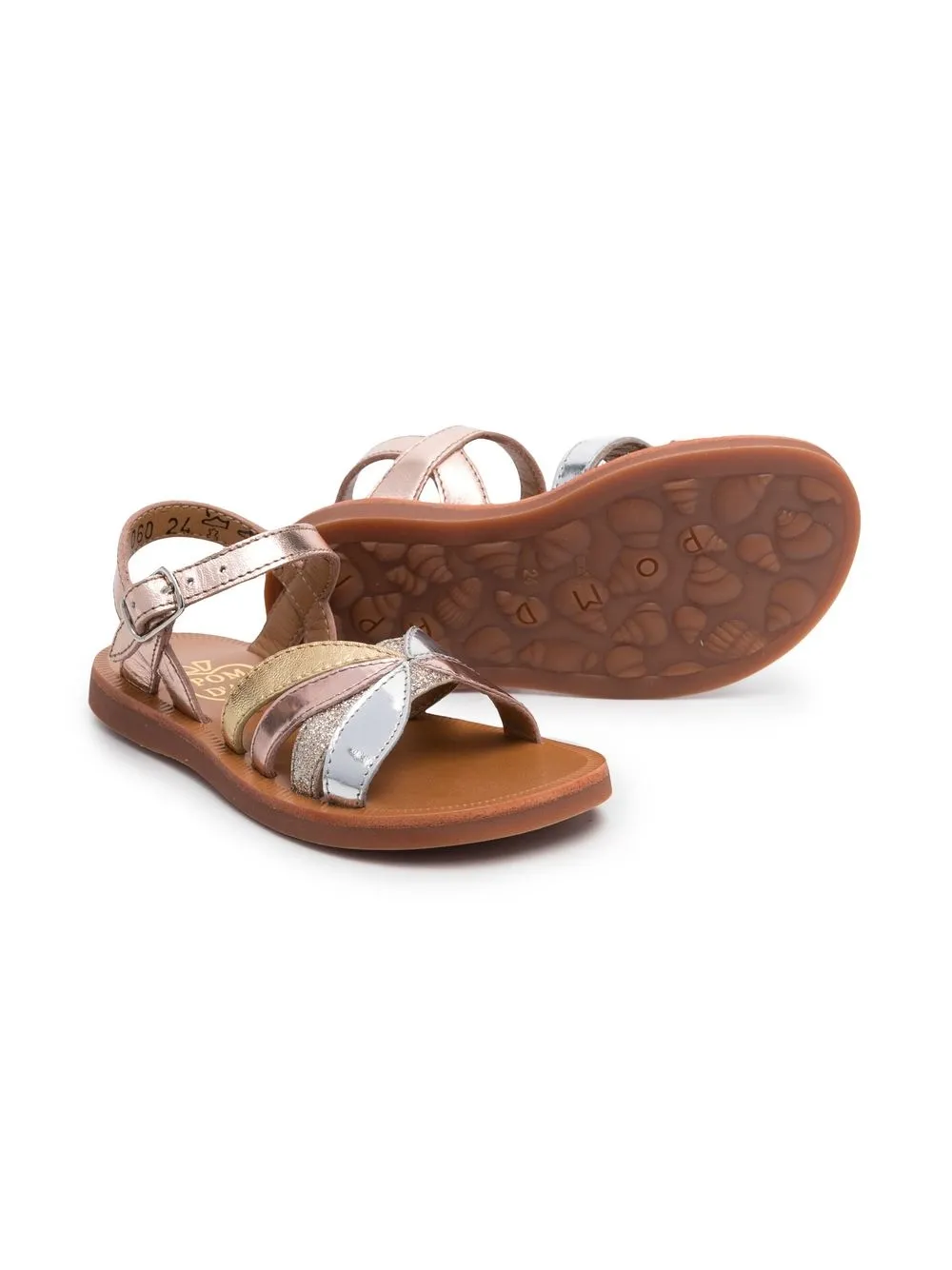 Pom D'api Metallic-effect Buckled Sandals In Neutrals