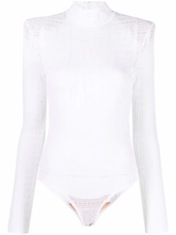 Balmain monogram-pattern Sheer Bodysuit 