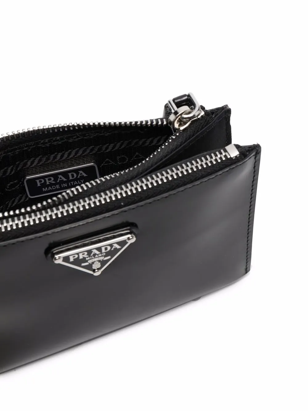  Prada Portemonnaie Mit Logo Schild   Schwarz 