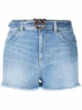 PINKO logo-buckle belted denim shorts - Blue