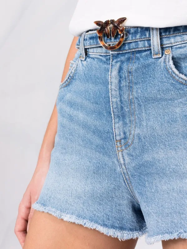 PINKO logo-buckle belted denim shorts 