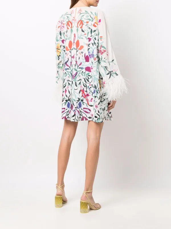 Valentino floral-print feather-trim 