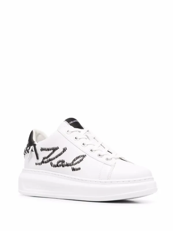 KARL LAGERFELD アシンメトリフリツスカト A1W12031 999 Karl Lagerfeld embroidered-logo Leather Sneakers | White