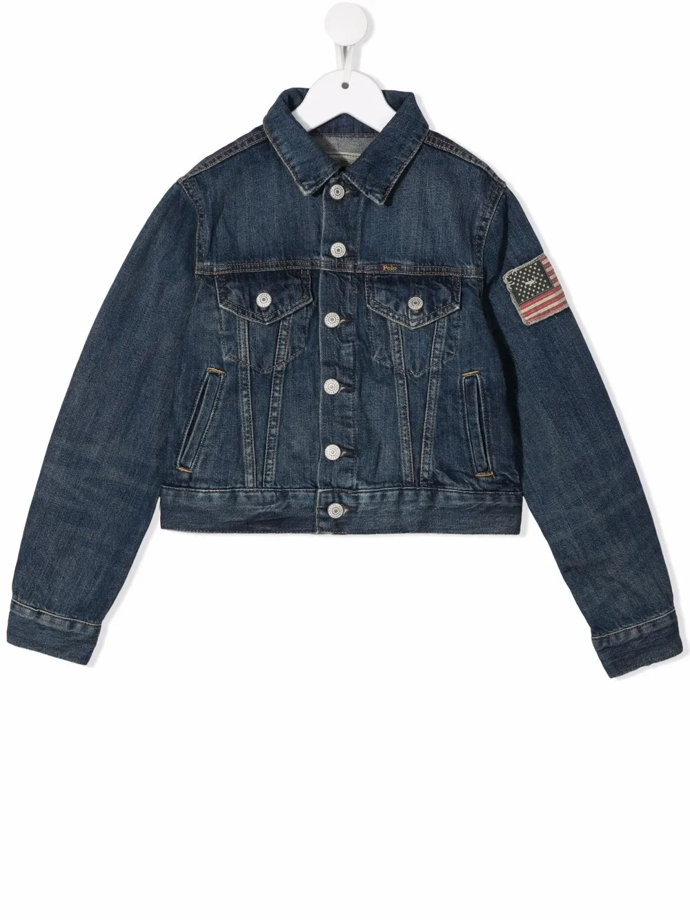 ralph lauren kids veste en jean à détail de patch - bleu