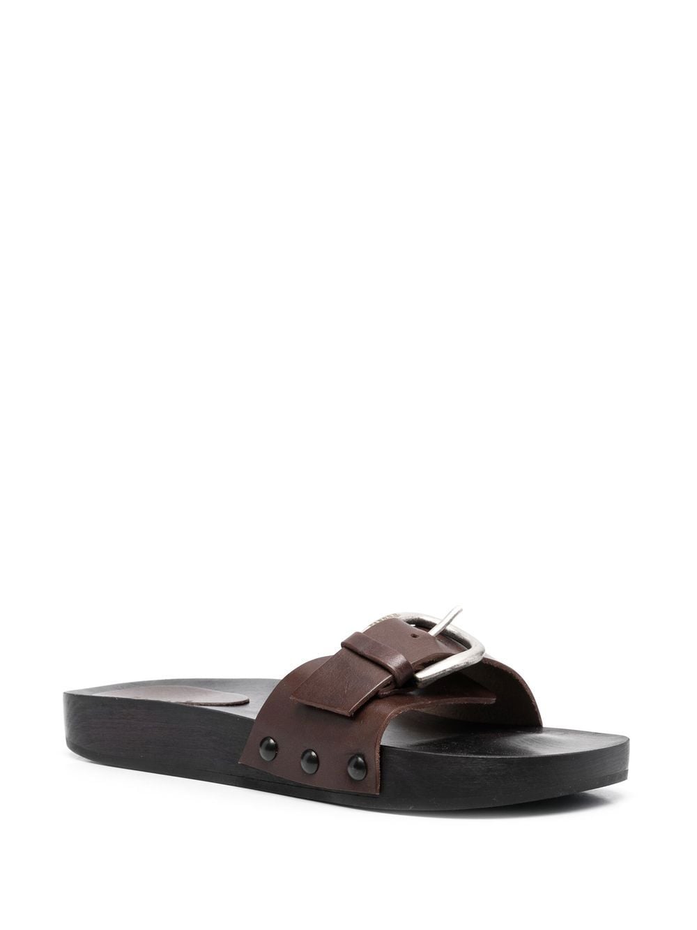 P.A.R.O.S.H. Ciabatta sandalen met houten gesp - Bruin