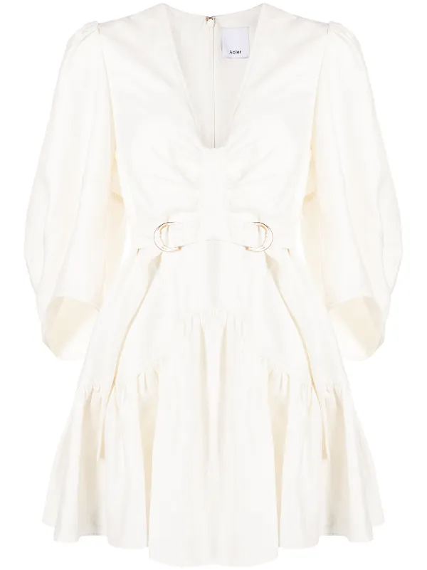 acler white dress Women's Culloden Sculpted Appliqu Gown - Ivory Made from 100% cotton sateen Acler double-belt Flared Dress |