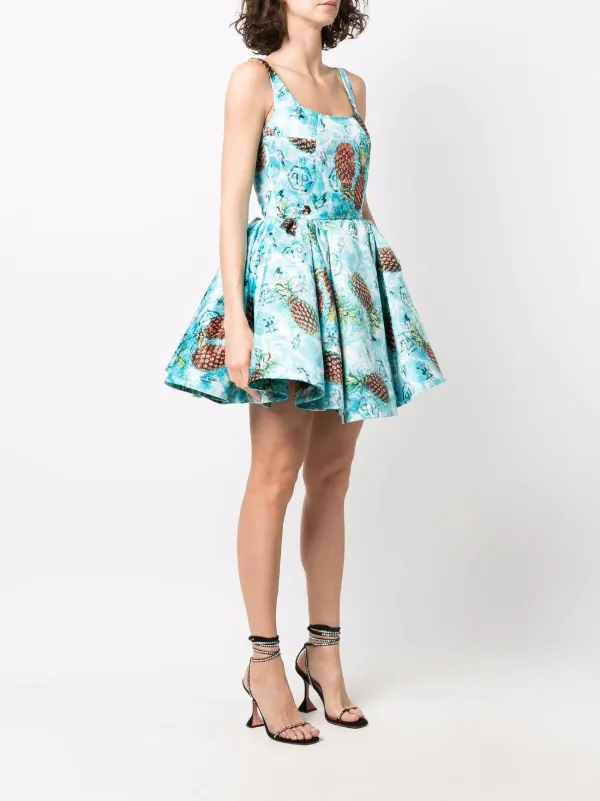 blue pineapple dress Philipp Plein Skies Print Duchesse Short Dress, Size Medium Size:Custom order (please see details below)