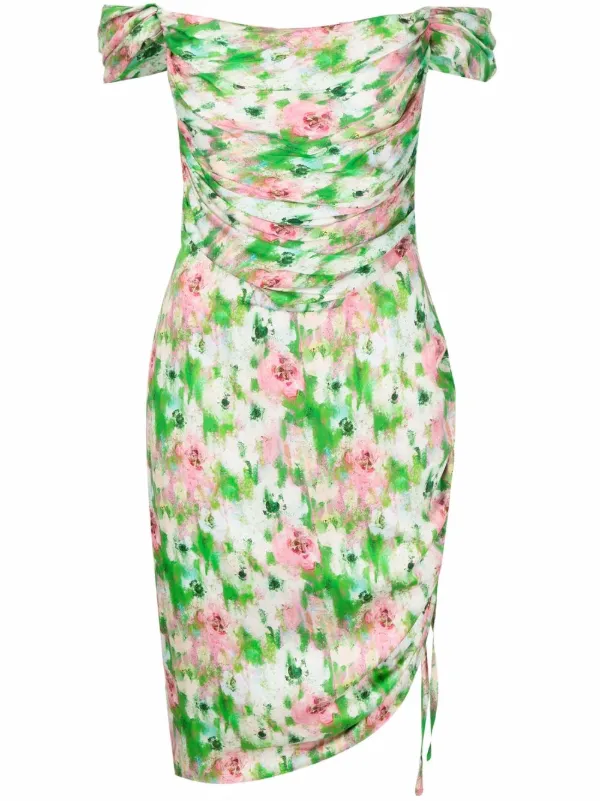 green floral off the shoulder dress