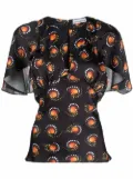 Rabanne motif-print V-neck top - Black