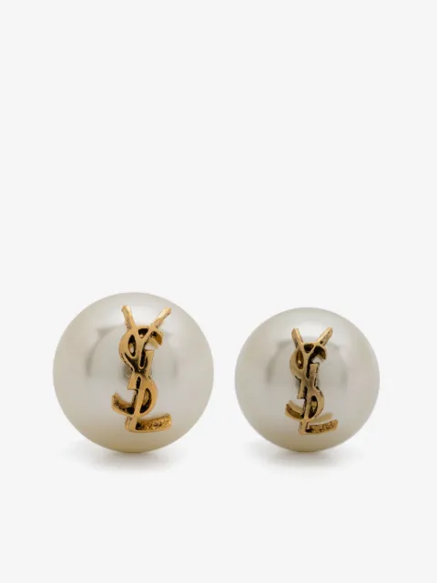 Saint Laurent YSL plaque pearl earrings