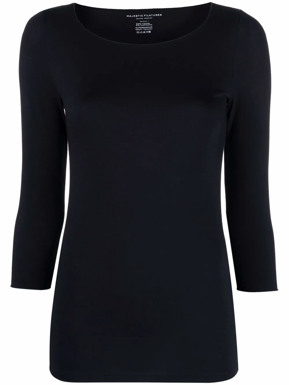 фото Majestic filatures round-neck crop-sleeve fitted top