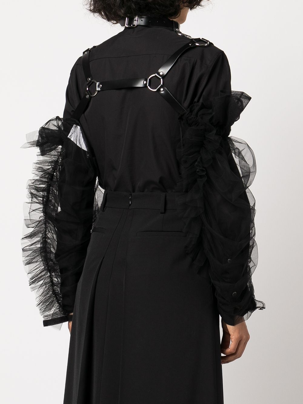 Noir Kei Ninomiya ruffled-sleeve Harness Top - Farfetch