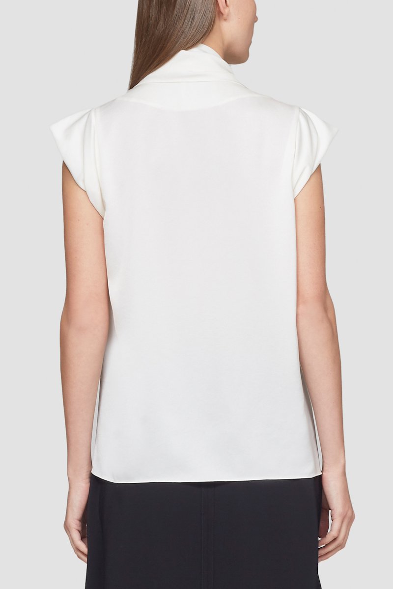 Scarf Neck Blouse-white #1 Scarf Neck Blouse, twisted satin blouse from 3.1 PHILLIP LIM featuring white, satin weave, scarf detailing, round neck, sleeveless, straight hem and asymmetric design.- 3