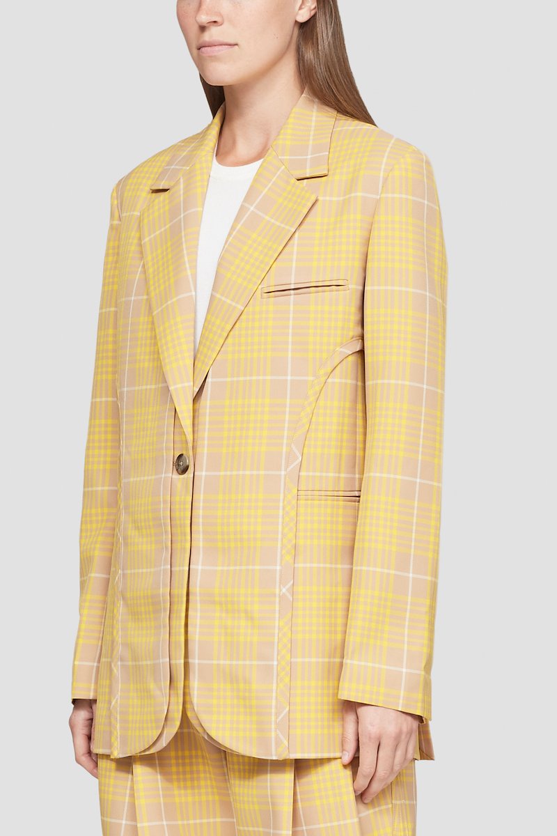 Plaid Tailored Blazer-yellow #0 Plaid Tailored Blazer, null- 2