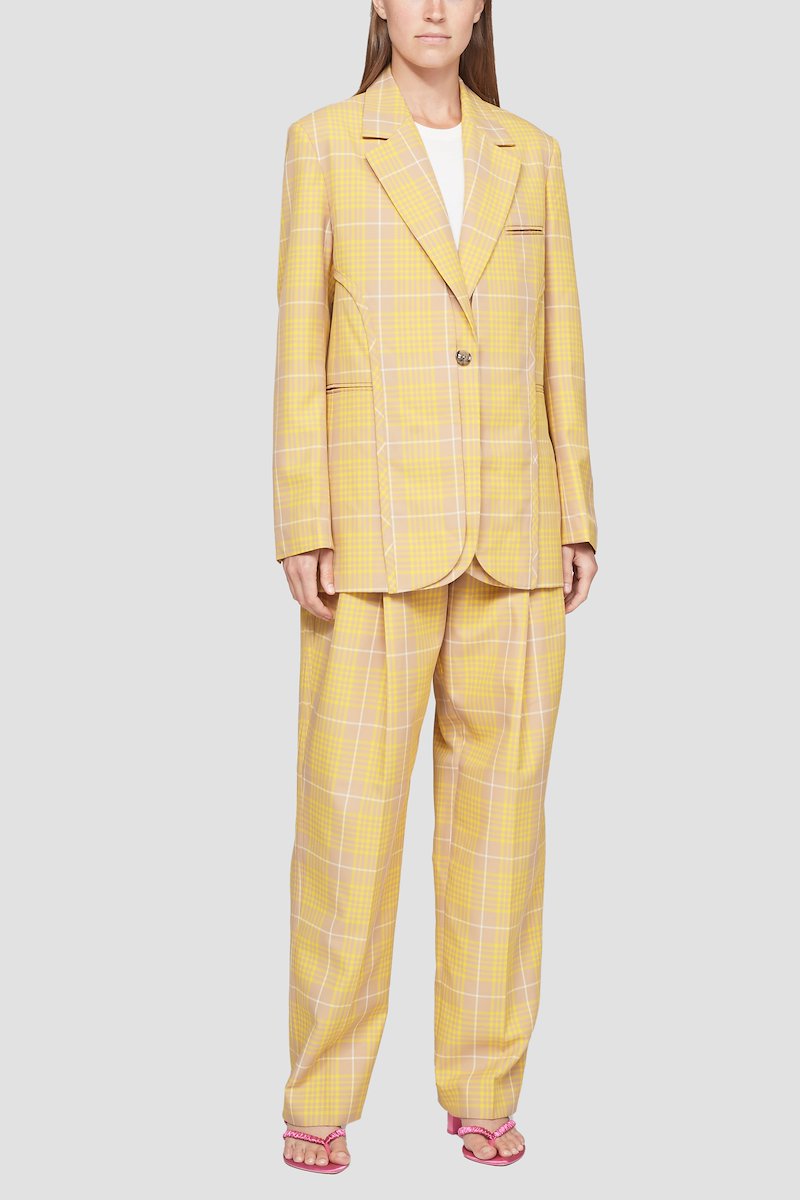 Plaid Tailored Blazer-yellow #0 Plaid Tailored Blazer, null- 0