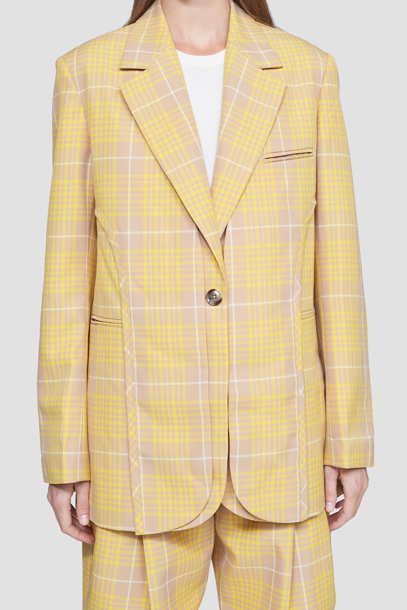 Plaid Tailored Blazer-yellow #0 Plaid Tailored Blazer, null- 4