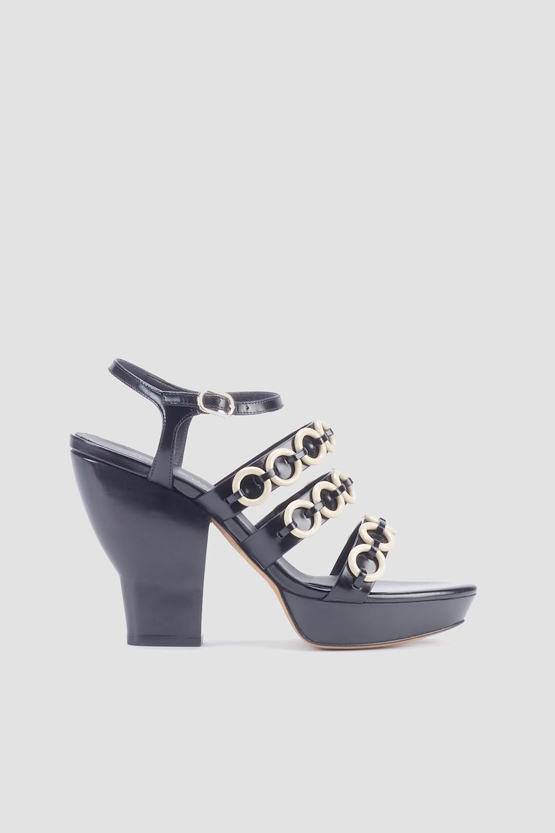 Salma Platform Heeled Sandal-black #0 Salma Platform Heeled Sandal, black leather ring hardware detailing strap detailing open toe buckle-fastening ankle strap branded heel counter platform sole high block heel- 0
