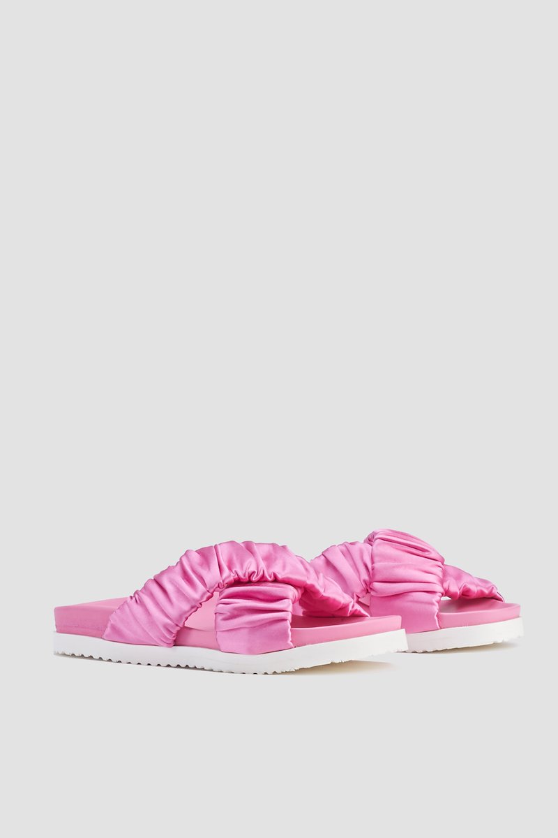 Crossover Pool Slide-red #1 Crossover Pool Slide, Carnation pink crossover strap pool slides from 3.1 PHILLIP LIM featuring open toe, branded insole, slip-on style and ridged rubber sole.- 1