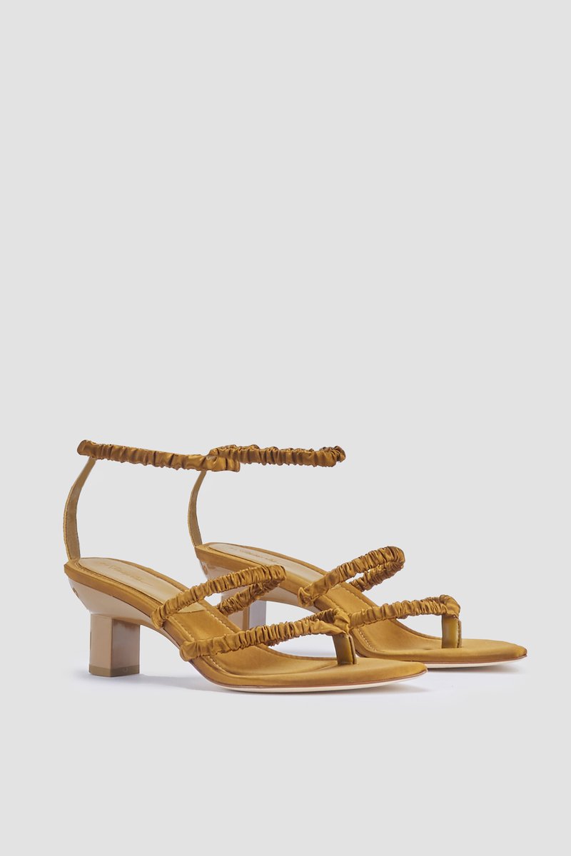 Verona Ankle Strap Sandal-green #1 Verona Ankle Strap Sandal, Olive green satin Verona 60mm strappy satin sandals from 3.1 PHILLIP LIM featuring pointed toe, thong strap, branded insole, mid heel, multi strap design and elasticated straps.- 1