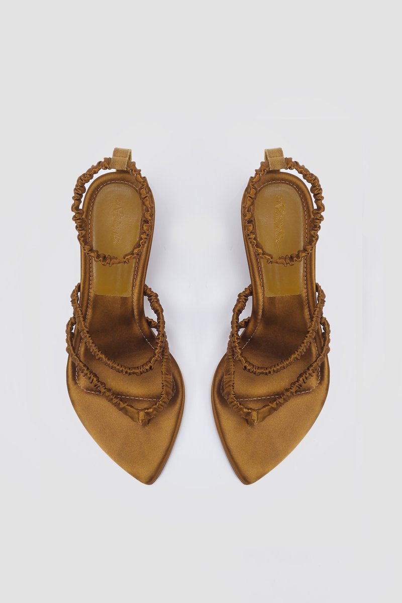 Verona Ankle Strap Sandal-green #1 Verona Ankle Strap Sandal, Olive green satin Verona 60mm strappy satin sandals from 3.1 PHILLIP LIM featuring pointed toe, thong strap, branded insole, mid heel, multi strap design and elasticated straps.- 3