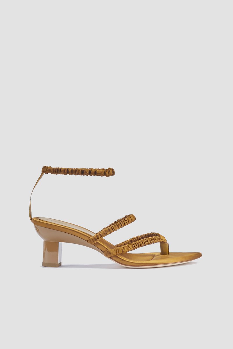 Verona Ankle Strap Sandal-green #0 Verona Ankle Strap Sandal, Olive green satin Verona 60mm strappy satin sandals from 3.1 PHILLIP LIM featuring pointed toe, thong strap, branded insole, mid heel, multi strap design and elasticated straps.- 0