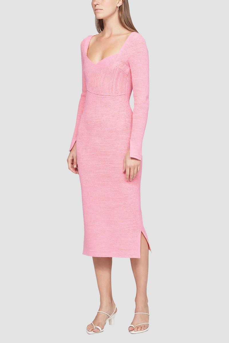 Sweetheart Ribbed Knit Dress-pink #0 Sweetheart Ribbed Knit Dress, null- 2