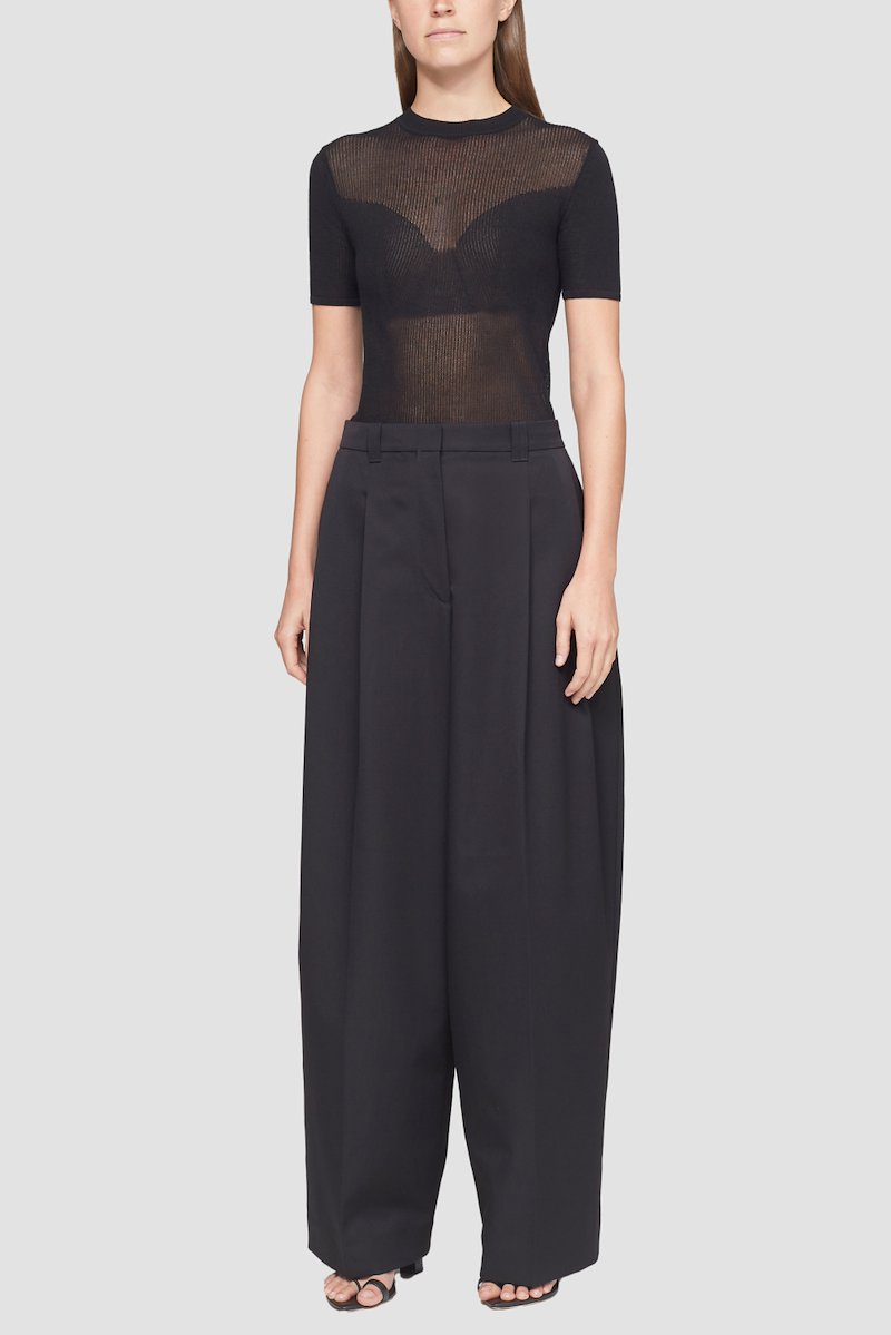 Short Sleeve Bustier Effect Crewneck Top-black #0 Short Sleeve Bustier Effect Crewneck Top, black cotton blend semi-sheer construction layered effect crew neck short sleeves- 0