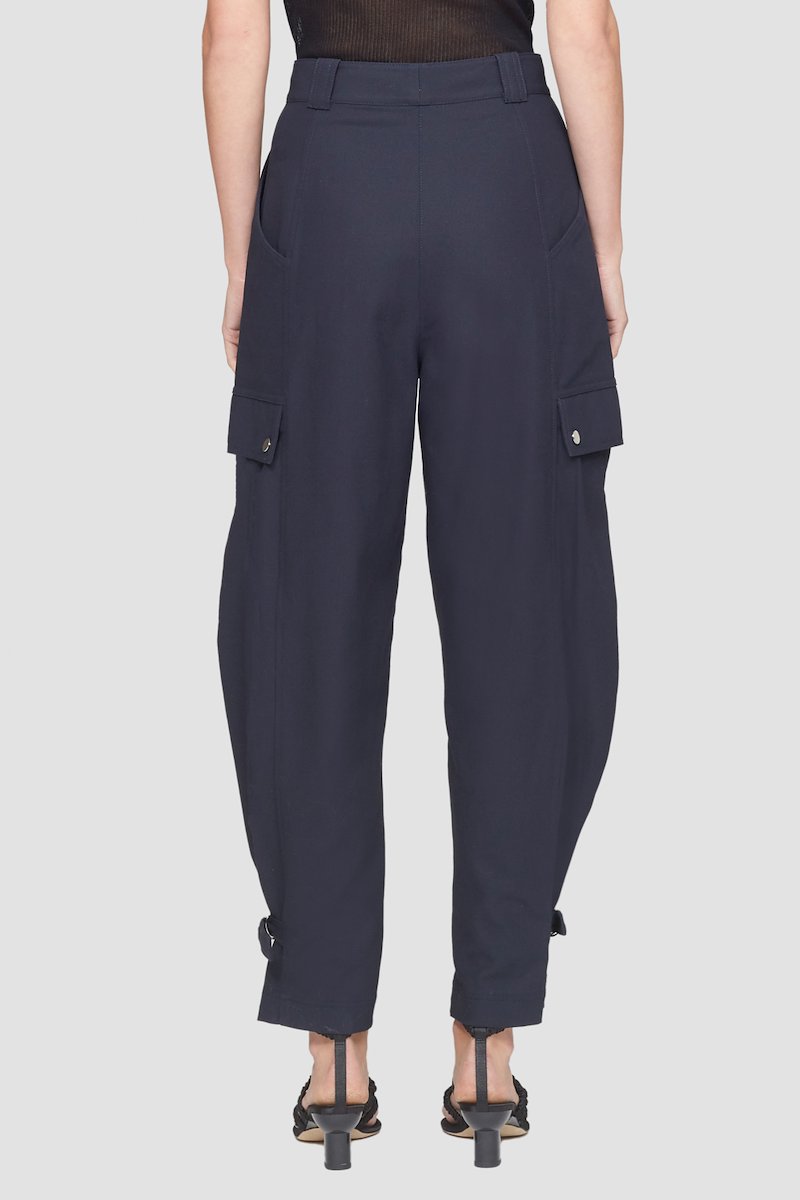 Utility Cargo Pant-blue #1 Utility Cargo Pant, Black cotton tapered-leg trousers from 3.1 PHILLIP LIM featuring D-ring buckle fastening, belt loops, two side flap pockets, ankle-length and buckle-strap at the ankle.- 3