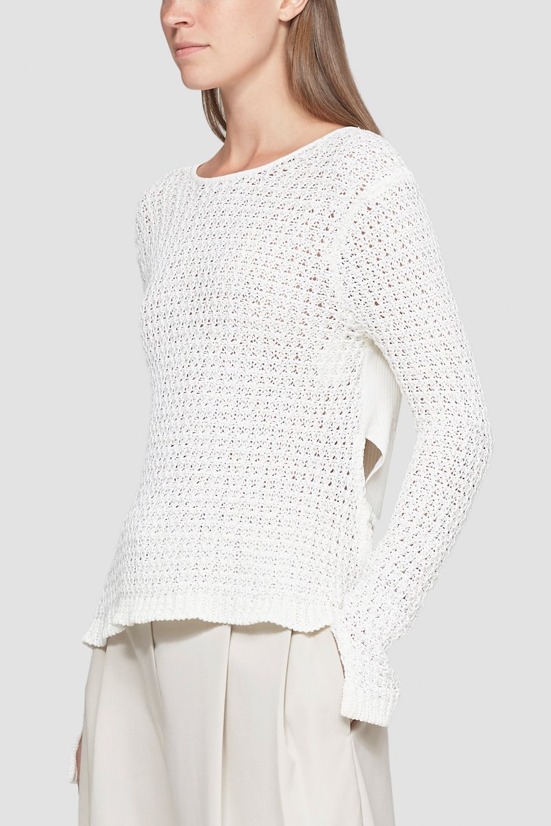 Long Sleeve Knit Crewneck Top-white #1 Long Sleeve Knit Crewneck Top, White cotton blend open-knit jumper from 3.1 PHILLIP LIM featuring open knit, crew neck, long sleeves and straight hem.- 3