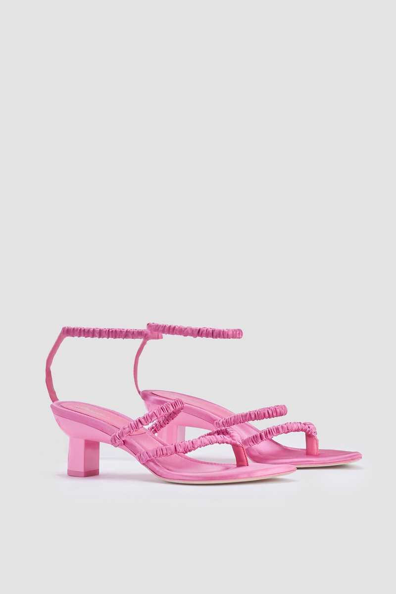 Verona Ankle Strap Sandal-red #1 Verona Ankle Strap Sandal, Carnation pink satin Verona 60mm strappy satin sandals from 3.1 PHILLIP LIM featuring pointed toe, thong strap, branded insole, mid heel, multi strap design and elasticated straps.- 1