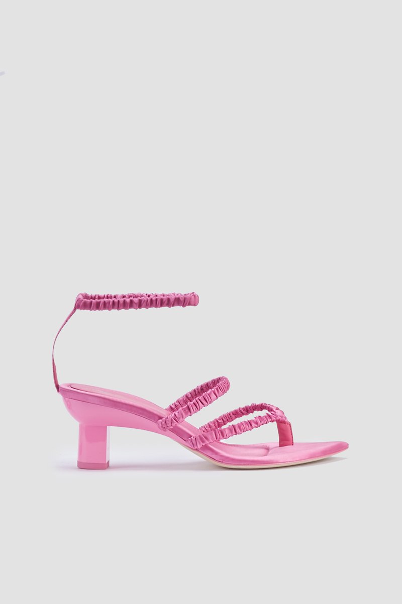 Verona Ankle Strap Sandal-pink #0 Verona Ankle Strap Sandal, Carnation pink satin Verona 60mm strappy satin sandals from 3.1 PHILLIP LIM featuring pointed toe, thong strap, branded insole, mid heel, multi strap design and elasticated straps.- 0
