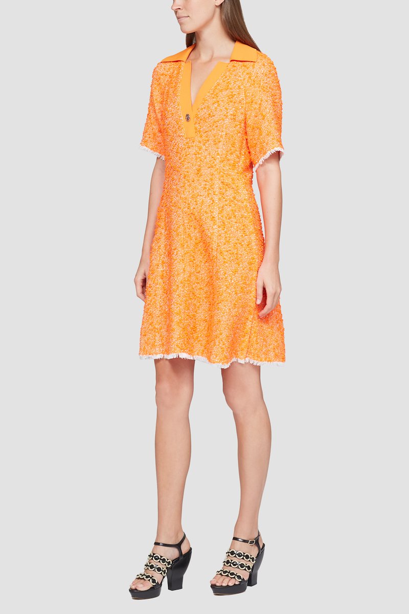 Short Sleeve Tweed Polo Dress-orange #1 Short Sleeve Tweed Polo Dress, null- 1