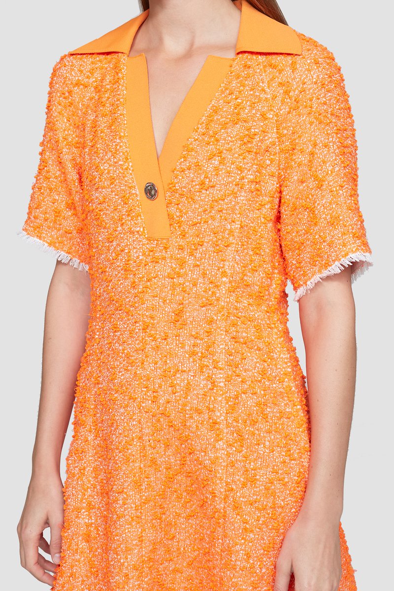 Short Sleeve Tweed Polo Dress-orange #1 Short Sleeve Tweed Polo Dress, null- 3