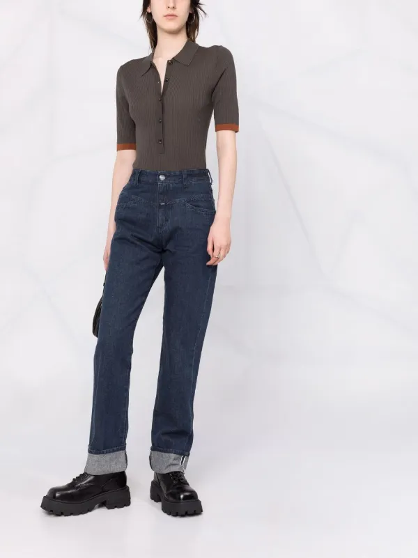 Closed rib-knit organic-wool polo shirt 
