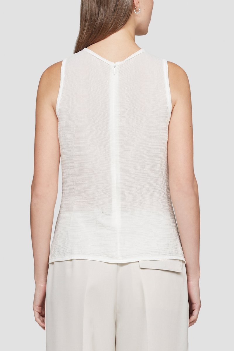 Shirred Tank-white #1 Shirred Tank, Ecru white cotton blend plissé shirred tank top from 3.1 PHILLIP LIM featuring V-neck, rear zip fastening, sleeveless and ruched detailing.- 3