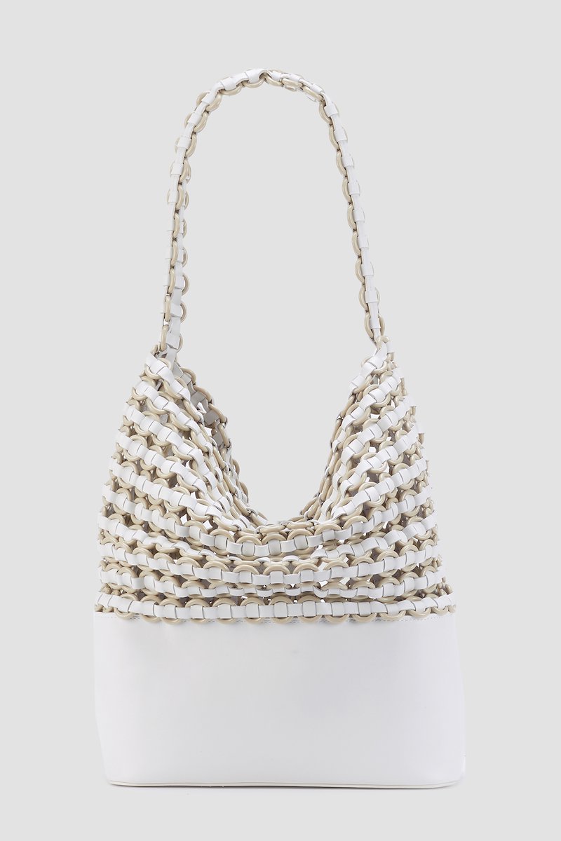 Cruz Hobo Bag-white #0 Cruz Hobo Bag, Beige/white calf leather Cruz shoulder bag from 3.1 PHILLIP LIM featuring single braided shoulder strap, magnetic fastening, main compartment, silver-tone logo lettering and interwoven design.- 2