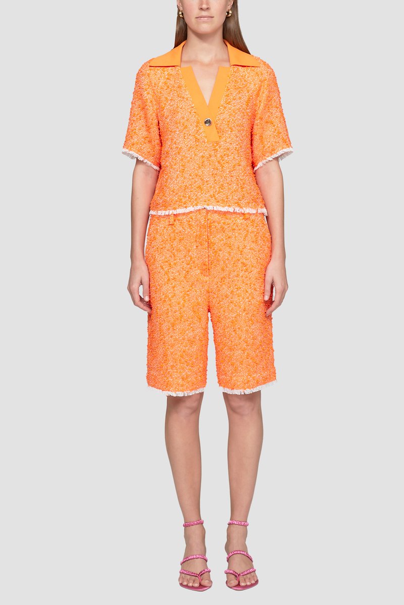 Tweed Short-orange #0 Tweed Short, knee-length tweed shorts from 3.1 PHILLIP LIM featuring orange, cotton, tweed, high waist, belt loops, hook and zip fly fastening, side pouch pockets, rear welt pocket and knee-length.- 0