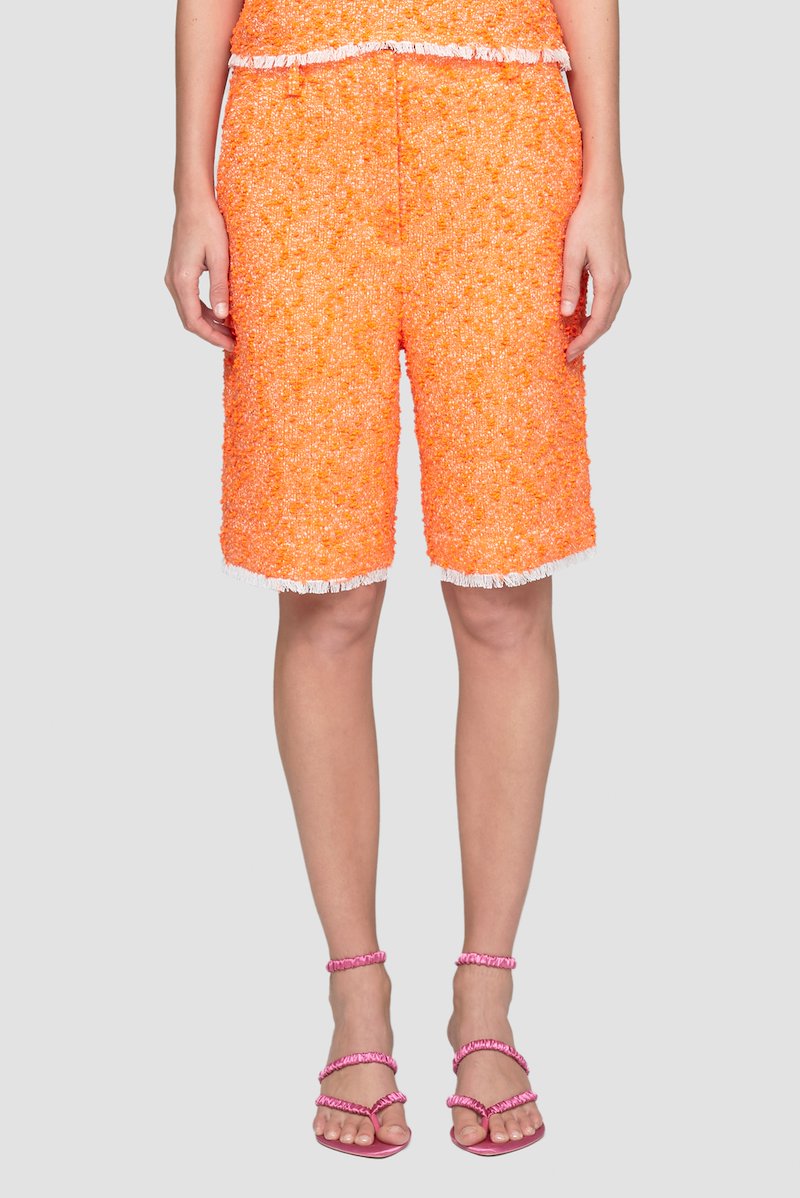 Tweed Short-orange #1 Tweed Short, knee-length tweed shorts from 3.1 PHILLIP LIM featuring orange, cotton, tweed, high waist, belt loops, hook and zip fly fastening, side pouch pockets, rear welt pocket and knee-length.- 1