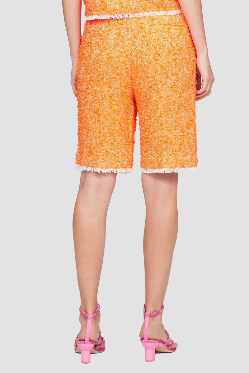 Tweed Short-orange #1 Tweed Short, knee-length tweed shorts from 3.1 PHILLIP LIM featuring orange, cotton, tweed, high waist, belt loops, hook and zip fly fastening, side pouch pockets, rear welt pocket and knee-length.- 3