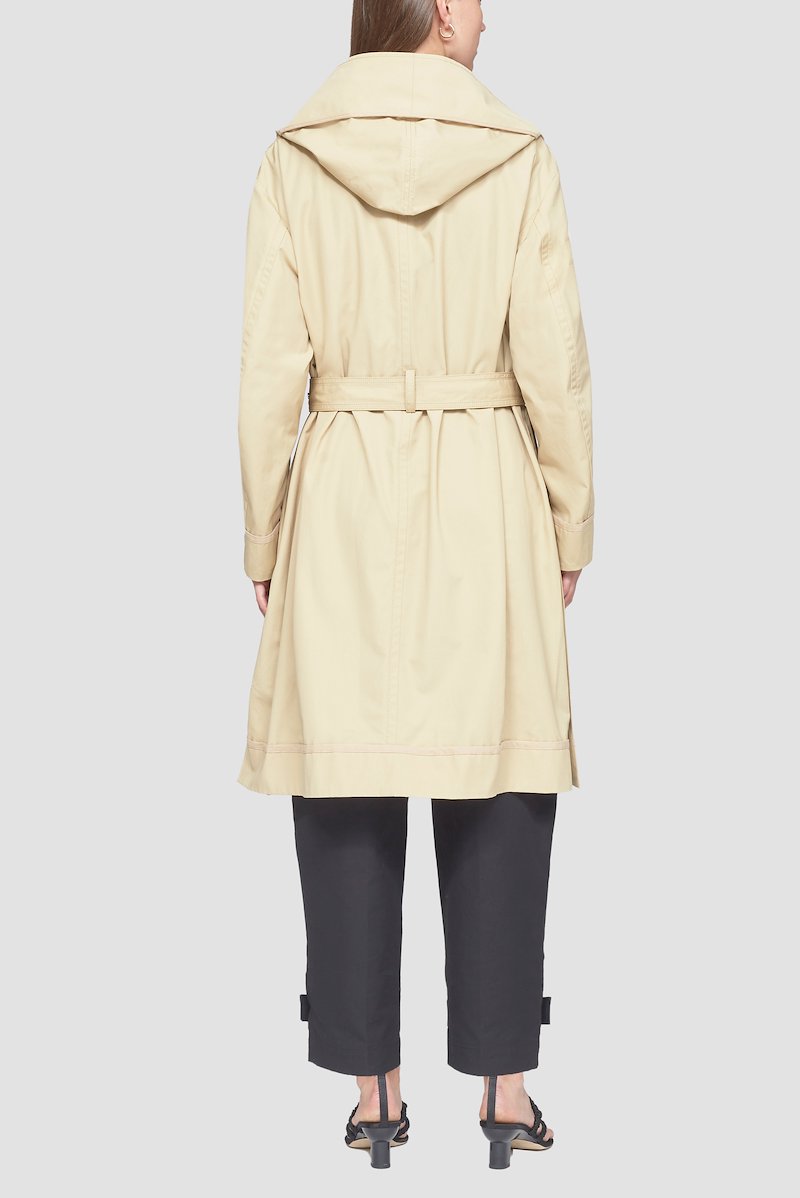 Hooded Trench Coat-brown #1 Hooded Trench Coat, hooded cotton trench coat from 3.1 PHILLIP LIM featuring sand brown, cotton, classic hood, spread collar, layered design, front press-stud fastening, belted waist, long sleeves and straight hem.- 5