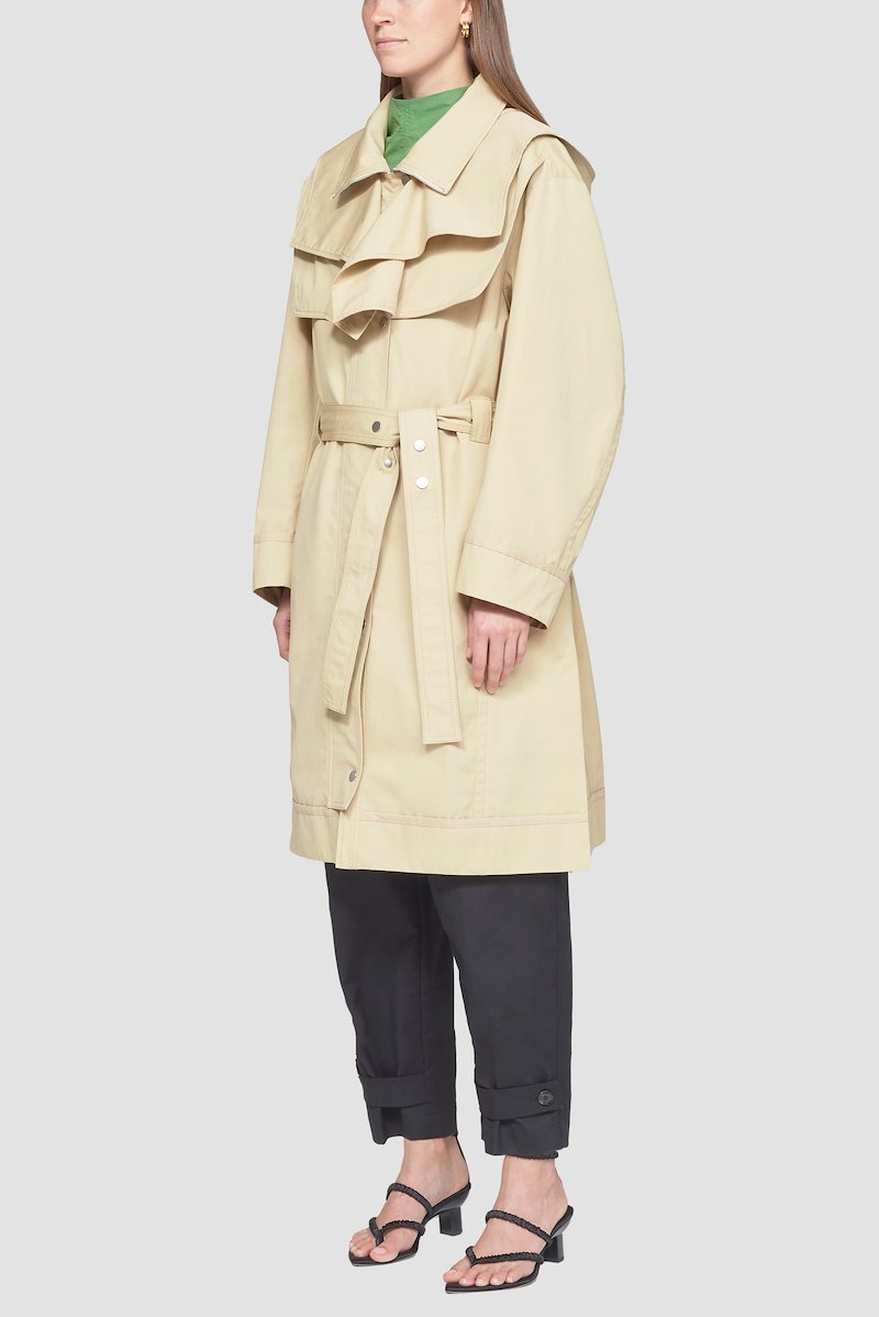 Hooded Trench Coat-brown #0 Hooded Trench Coat, hooded cotton trench coat from 3.1 PHILLIP LIM featuring sand brown, cotton, classic hood, spread collar, layered design, front press-stud fastening, belted waist, long sleeves and straight hem.- 4