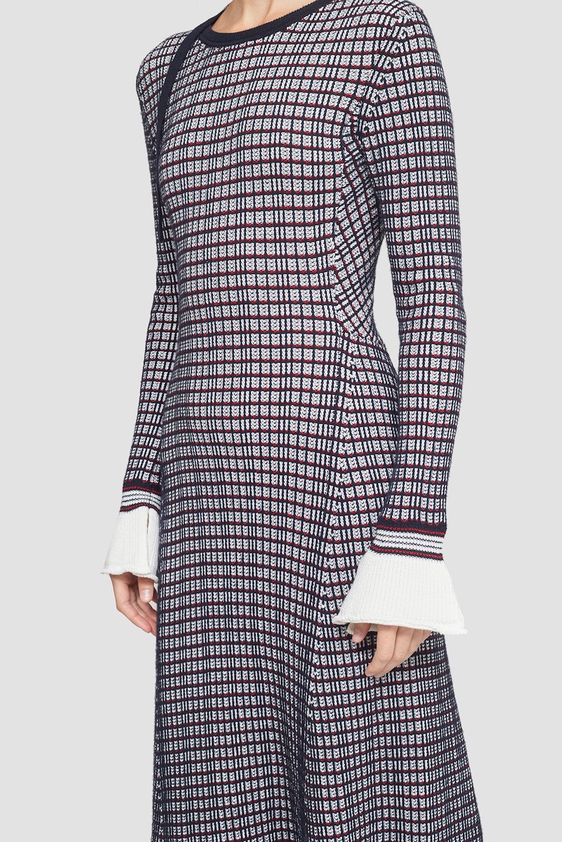 Plaid Knit Jacquard Dress-blue #0 Plaid Knit Jacquard Dress, null- 2